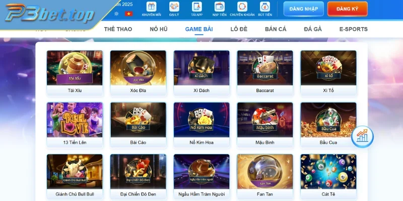Hướng dẫn quy trình tham gia đặt cược game bài tại P3
